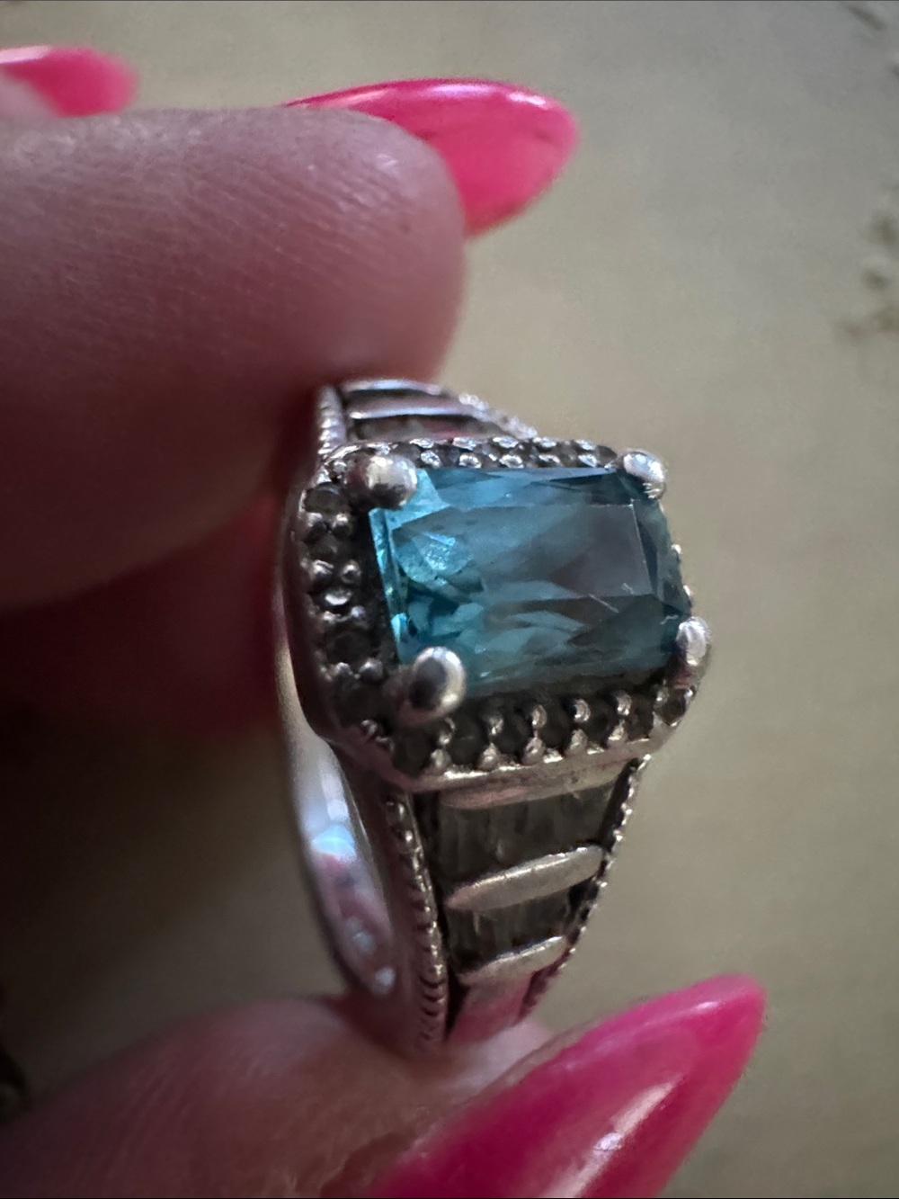Blue Topaz Sterling Silver Statement Ring - Women Jewelry